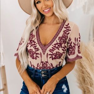 NanaMacs Sheer Embroidered Bodysuit